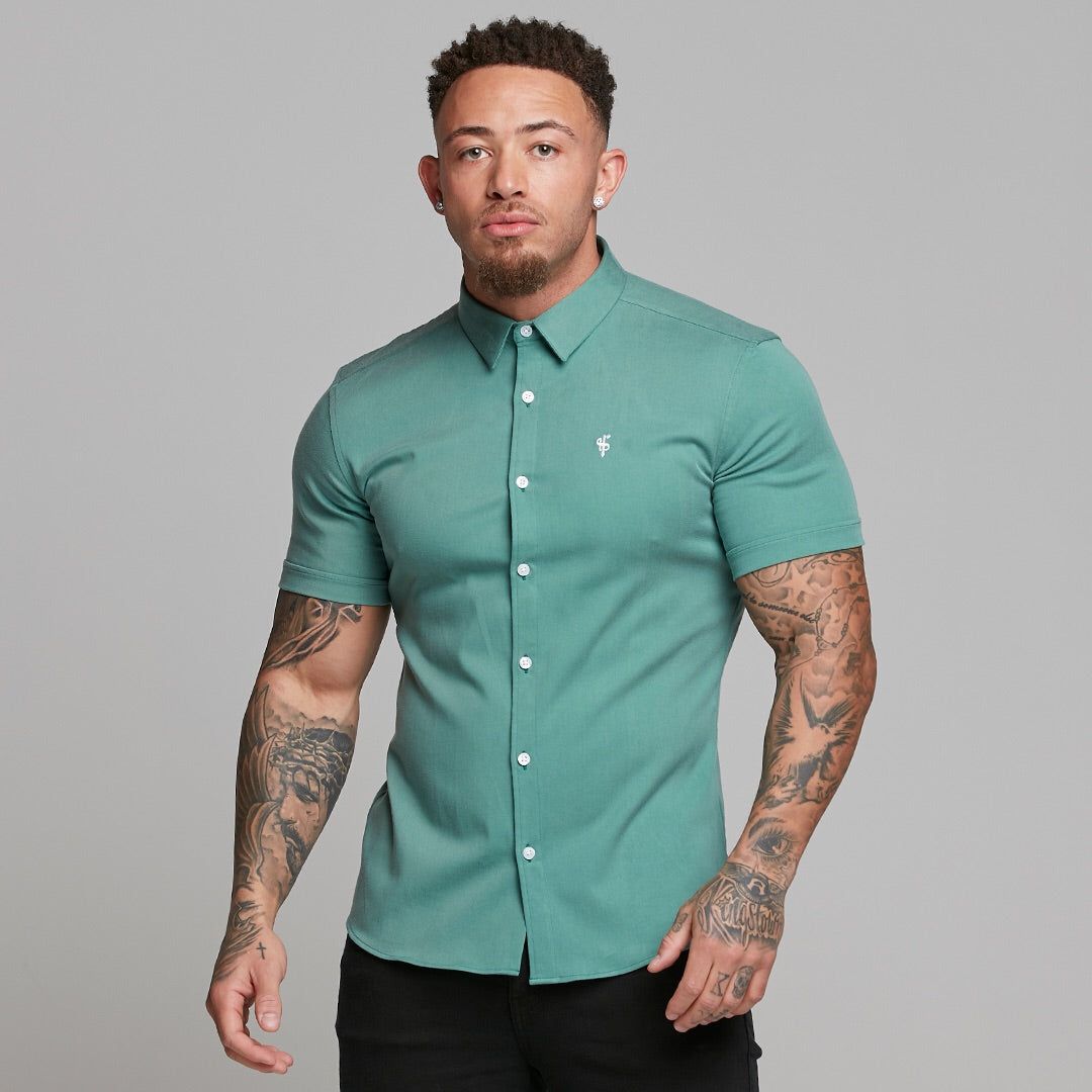 Father Sons Super Slim Luxe Ultra Stretch Petrol Green Short Sleeve - FS521 sold by Father Sons product image thumbnail 2