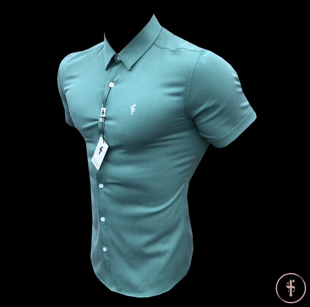 Father Sons Super Slim Luxe Ultra Stretch Petrol Green Short Sleeve - FS521 sold by Father Sons product image thumbnail 3