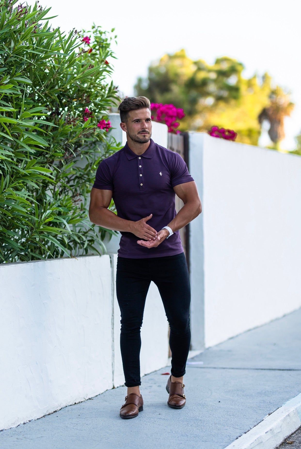 Classic Plum Polo Shirt with Metal Emblem Decal & Buttons - FSH455 sold by Father Sons product image thumbnail 4