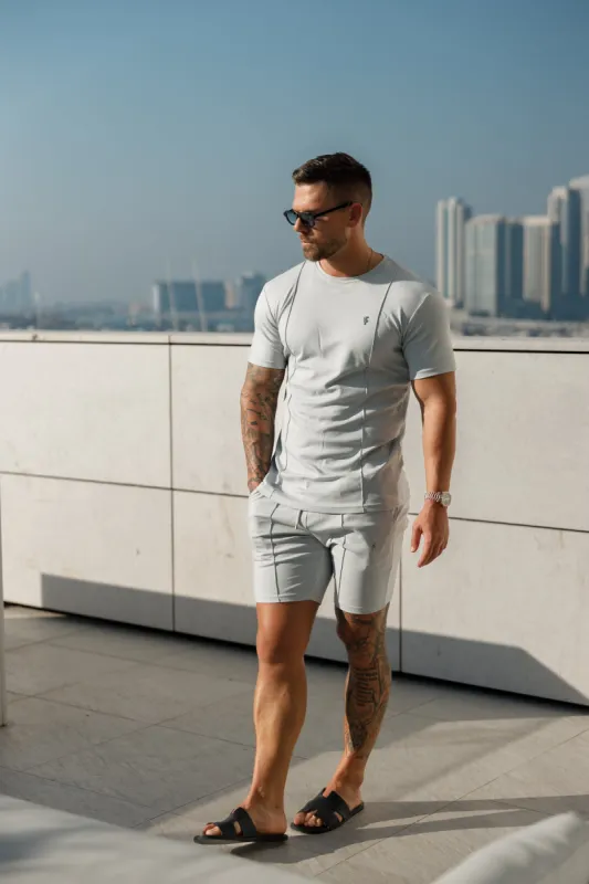 Father Sons Light Grey / Silver Elasticated Drawstring Pintuck Shorts - FSH1057 sold by Father Sons
