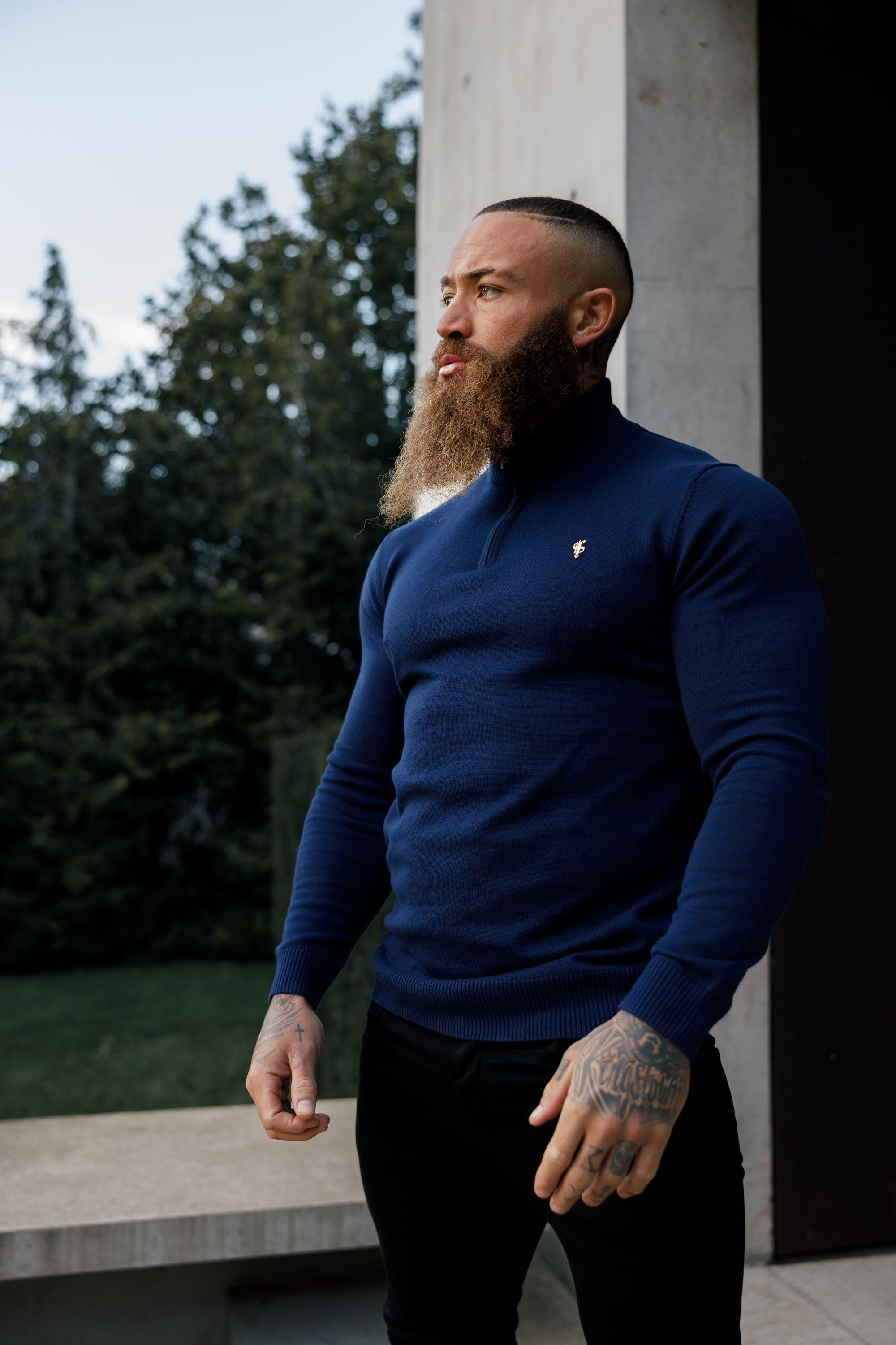 Father Sons Navy Funnel Neck 1/2 Zip Knitted Sweater - FSN122 sold by Father Sons product image thumbnail 4