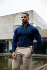 Father Sons Navy Funnel Neck 1/2 Zip Knitted Jumper - FSN122 sold by Father Sons