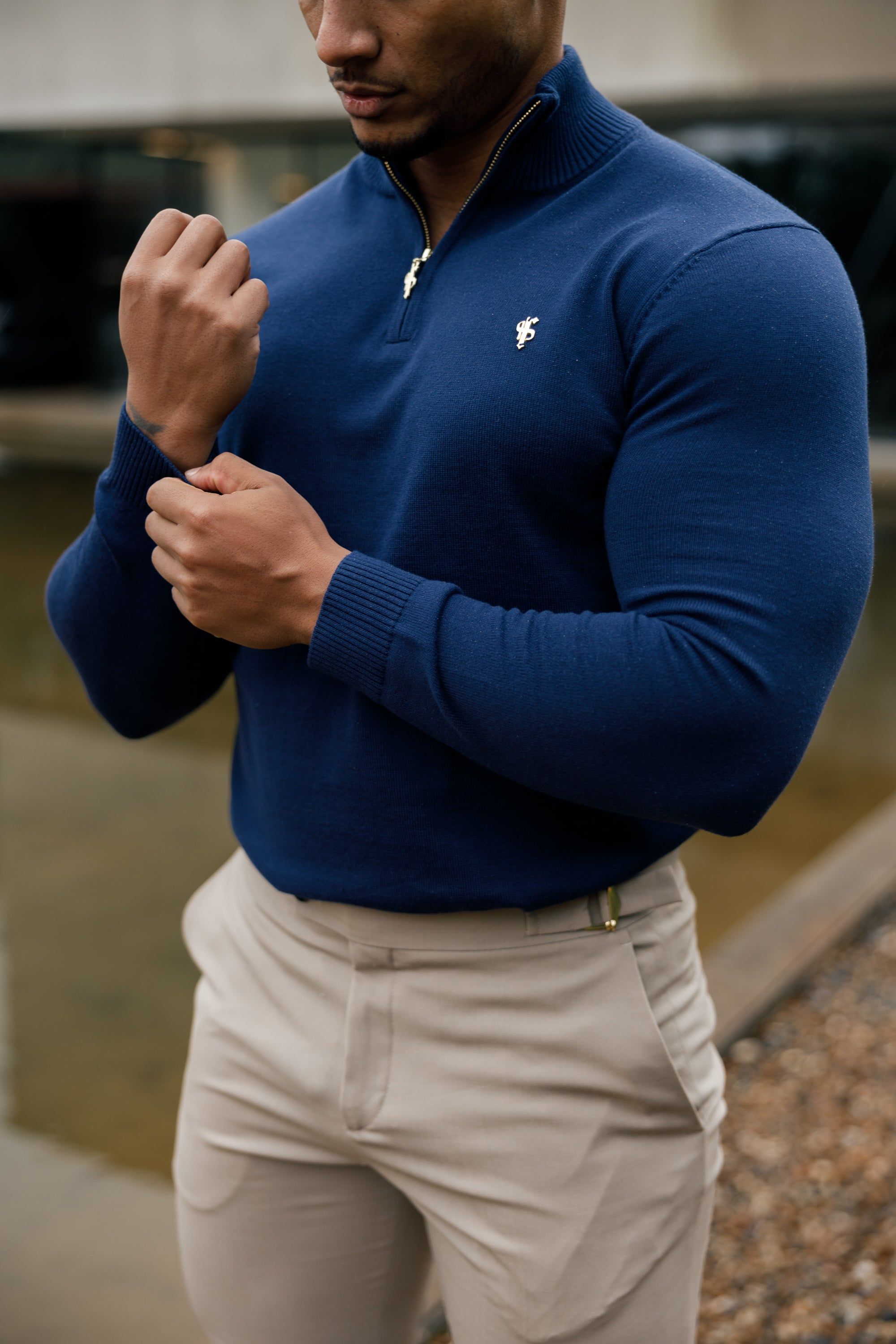 Father Sons Navy Funnel Neck 1/2 Zip Knitted Sweater - FSN122 sold by Father Sons