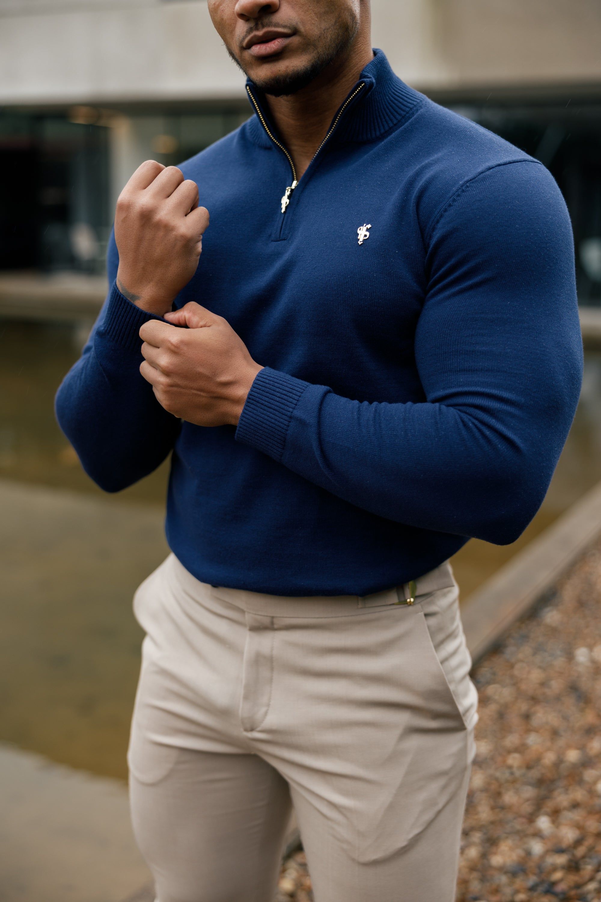 Father Sons Navy Funnel Neck 1/2 Zip Knitted Sweater - FSN122 sold by Father Sons product image thumbnail 3