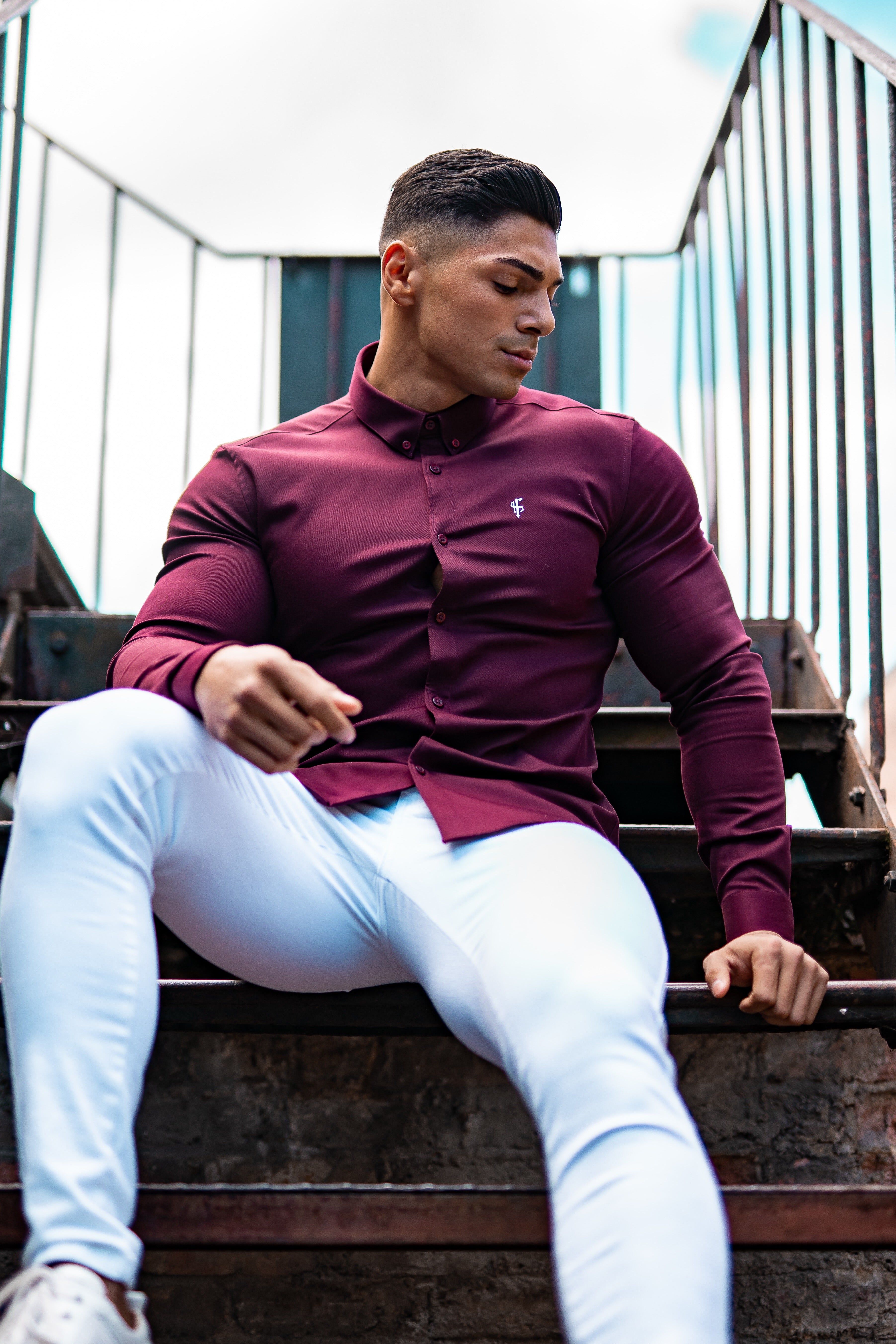 Father Sons Super Slim Stretch Burgundy Denim Long Sleeve - FS212 sold by Father Sons product image thumbnail 3