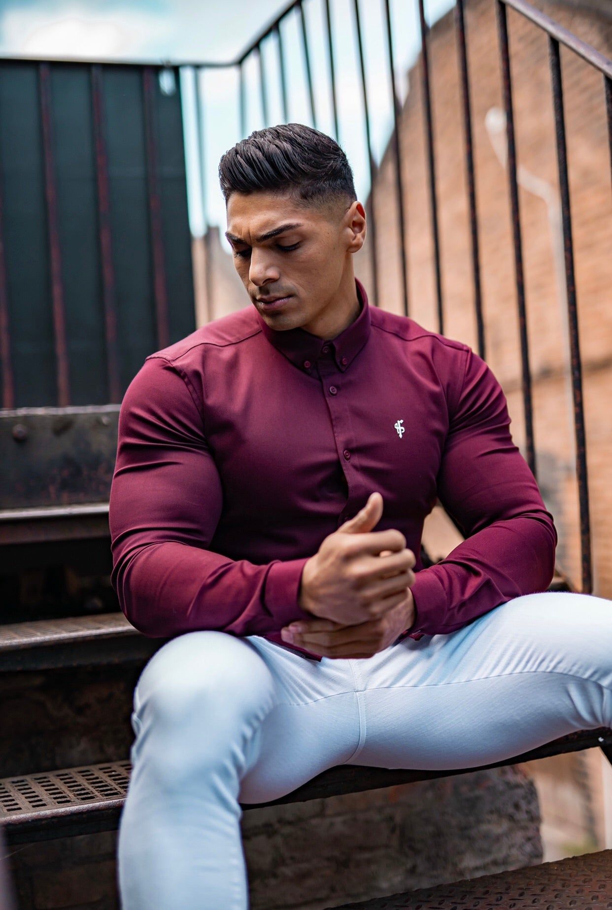 Father Sons Super Slim Stretch Burgundy Denim Long Sleeve - FS212 sold by Father Sons product image thumbnail 2