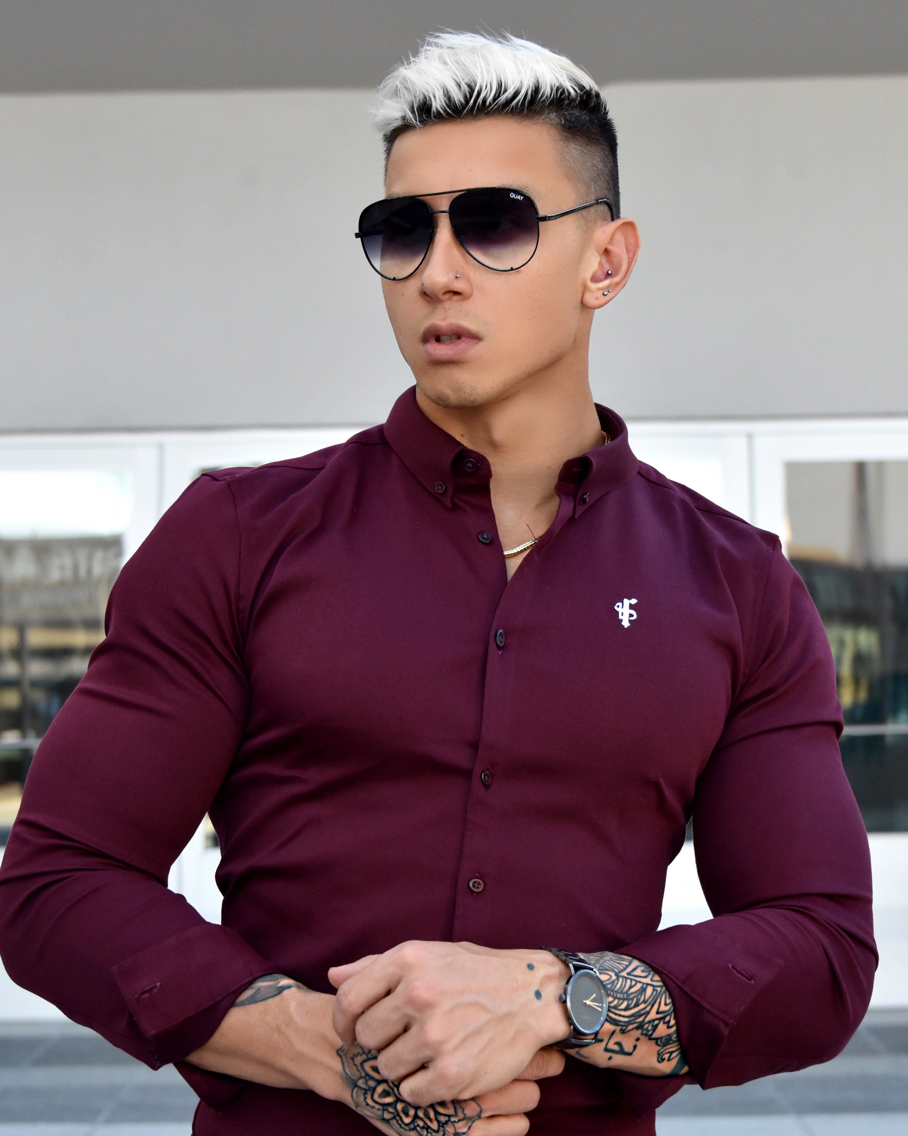 Father Sons Super Slim Stretch Burgundy Denim Long Sleeve - FS212 sold by Father Sons product image thumbnail 4