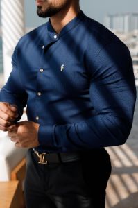 Father Sons Super Slim Stretch Navy Denim Long Sleeve Grandad collar with Metal Buttons and Decal Emblem - FS713 sold by Father Sons