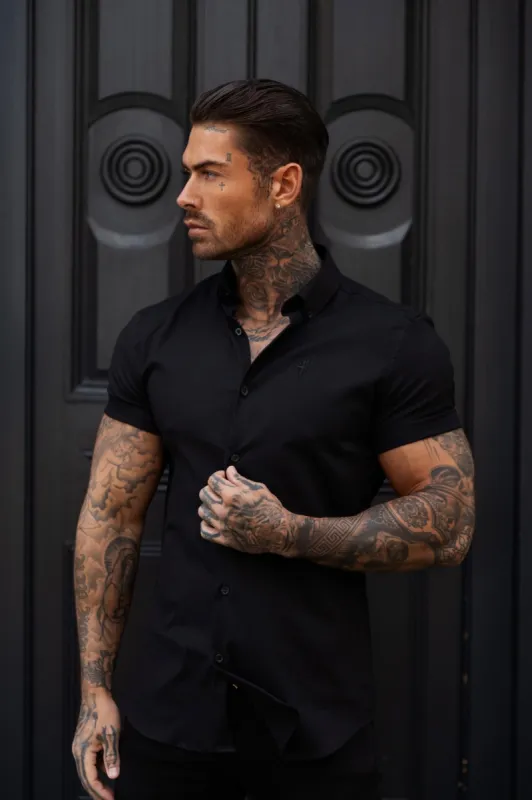 Father Sons Classic Stretch Oxford Short Sleeve Black - FS1013 sold by Father Sons