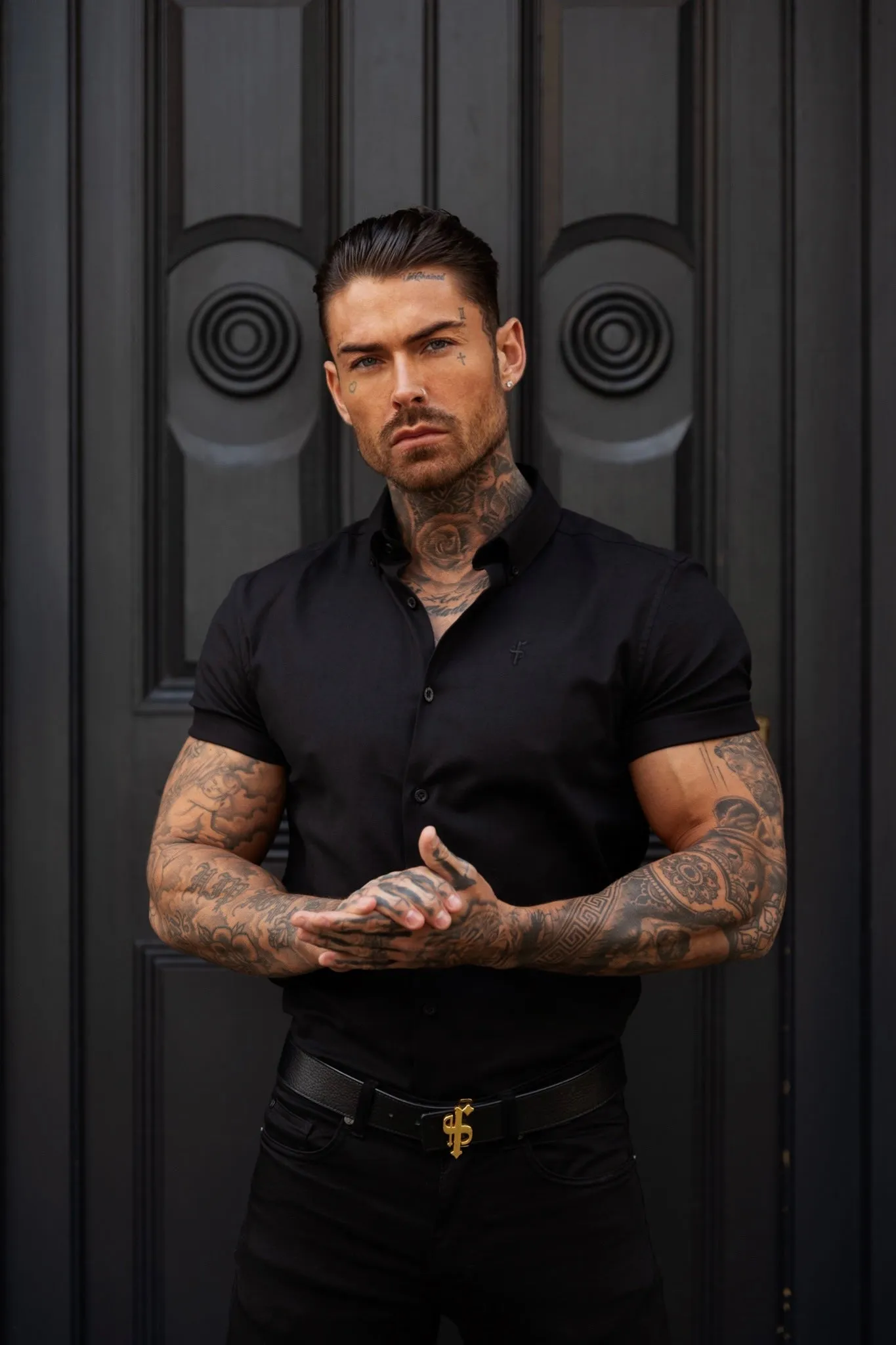 Father Sons Classic Stretch Oxford Short Sleeve Black - FS1013 sold by Father Sons product image thumbnail 3