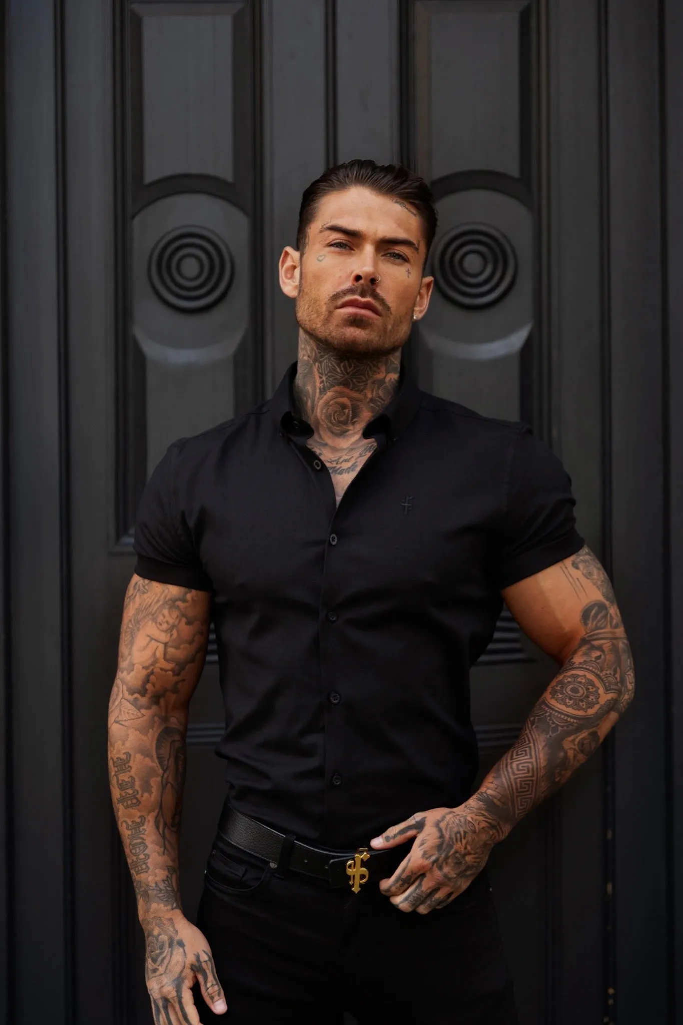 Father Sons Classic Stretch Oxford Short Sleeve Black - FS1013 sold by Father Sons product image thumbnail 4