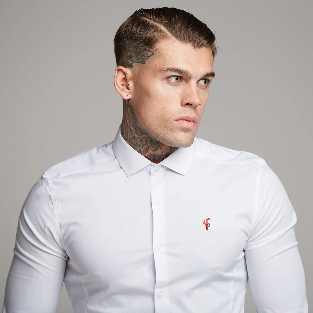Father Sons Super Slim Stretch Classic White Panel Shirt (Burgundy embroidery) - FS316 (LAST CHANCE) sold by Father Sons product image thumbnail 5