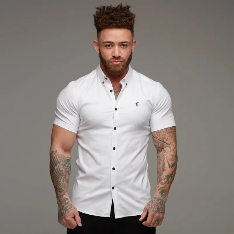 Father Sons Super Slim Stretch Classic Oxford White Short Sleeve - FS301 sold by Father Sons