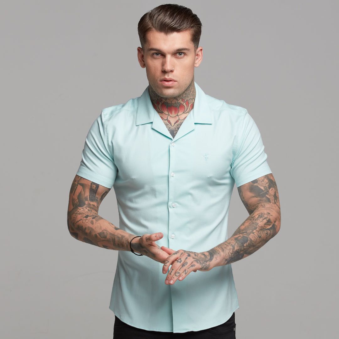 Father Sons Super Slim Stretch Revere Classic Mint Oxford Short Sleeve - FS421 sold by Father Sons