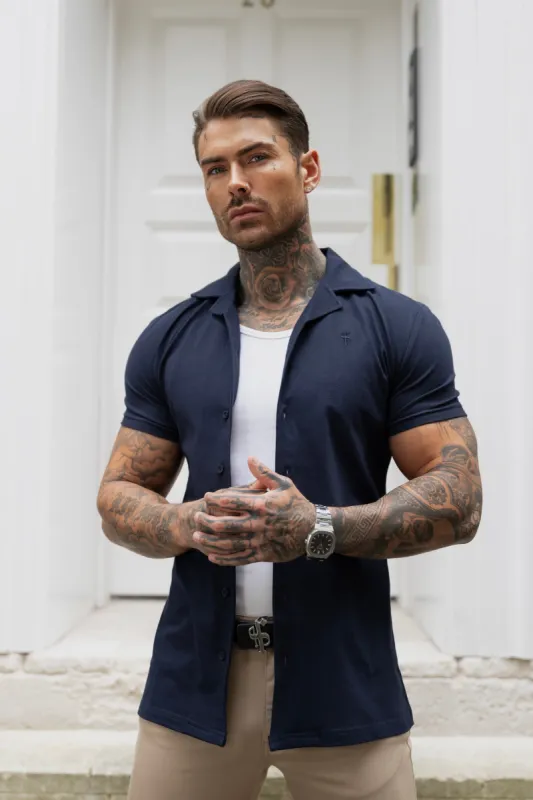 Father Sons Stretch Navy Pique Revere Shirt Short Sleeve - FSH1069 sold by Father Sons