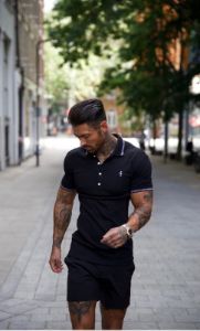 Father Sons Classic Black Pima Polo Shirt with Contrast Collar Short Sleeve - FSH395 sold by Father Sons