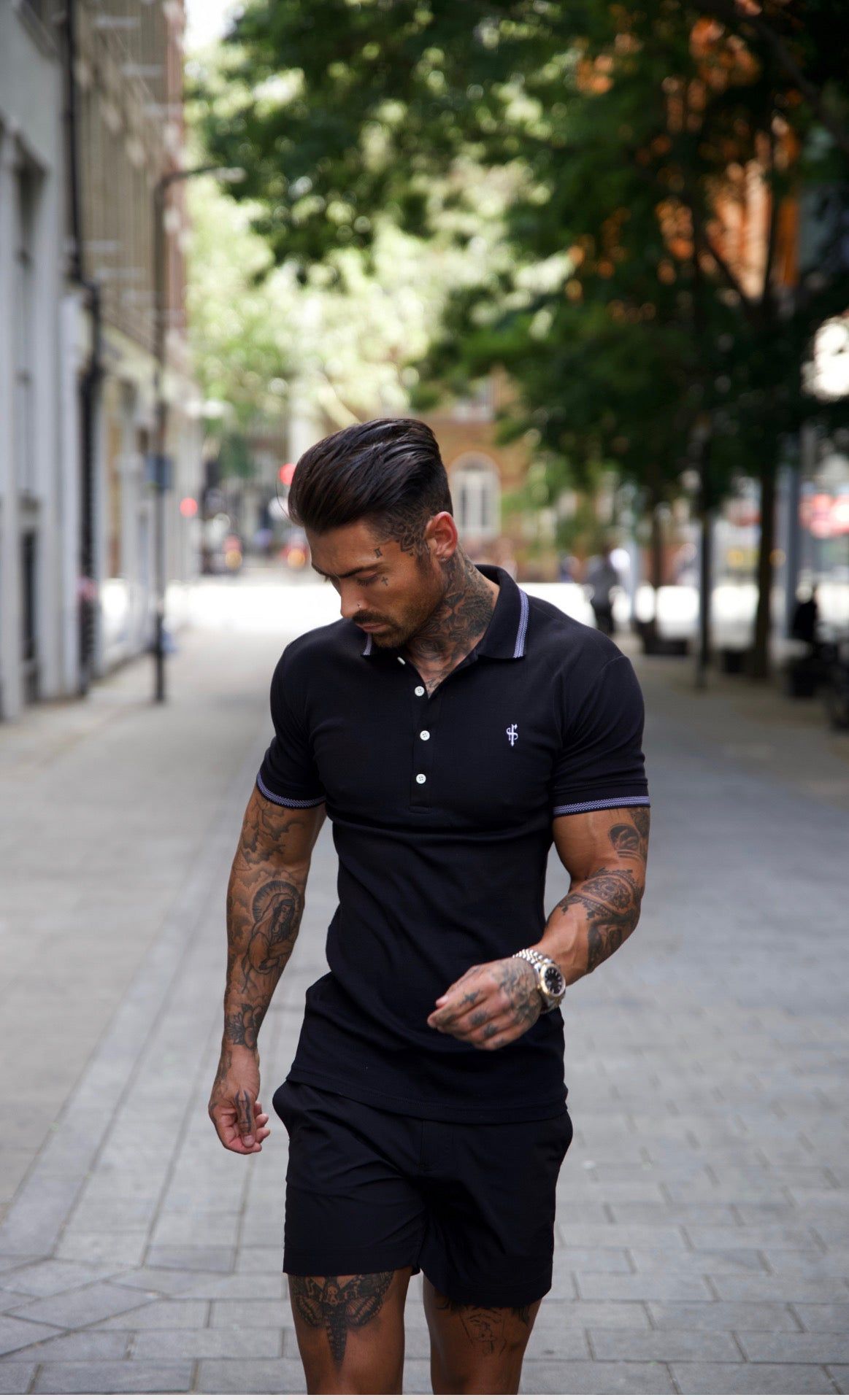 Father Sons Classic Black Pima Polo Shirt with Contrast Collar Short Sleeve - FSH395 sold by Father Sons product image thumbnail 2