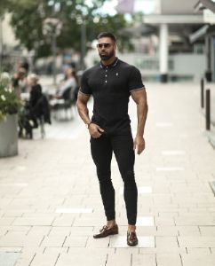Father Sons Classic Black Pima Polo Shirt with Contrast Collar Short Sleeve - FSH395 sold by Father Sons