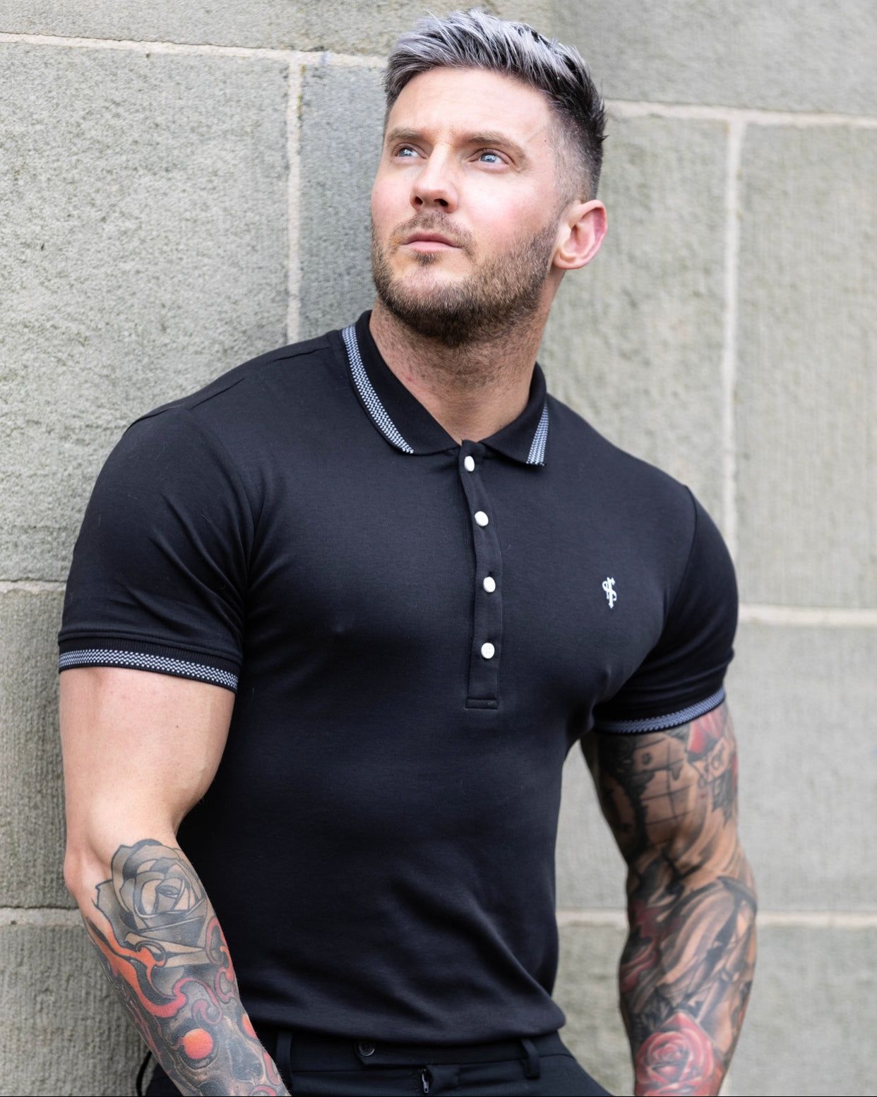 Father Sons Classic Black Pima Polo Shirt with Contrast Collar Short Sleeve - FSH395 sold by Father Sons product image thumbnail 3
