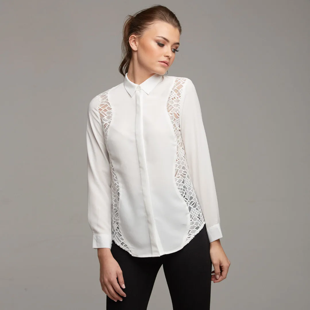 NELLIE CONTRAST WAVY LACE INSERTS ECRU - CT026 sold by Father Sons product image thumbnail 2