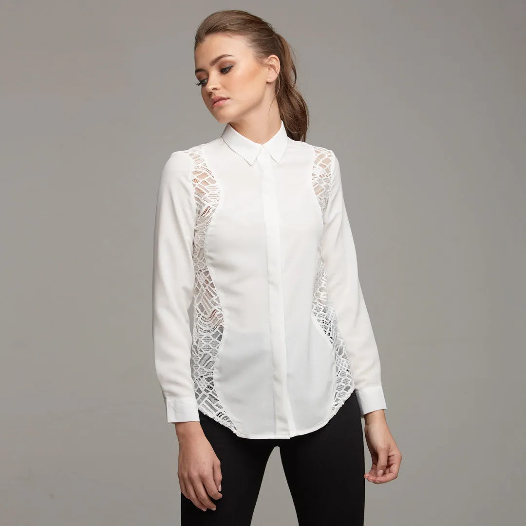 NELLIE CONTRAST WAVY LACE INSERTS ECRU - CT026 sold by Father Sons product image thumbnail 3