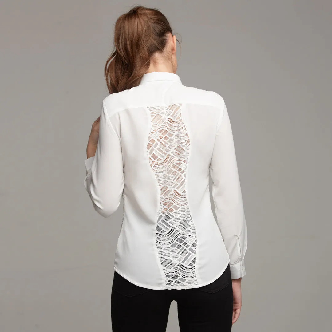 NELLIE CONTRAST WAVY LACE INSERTS ECRU - CT026 sold by Father Sons