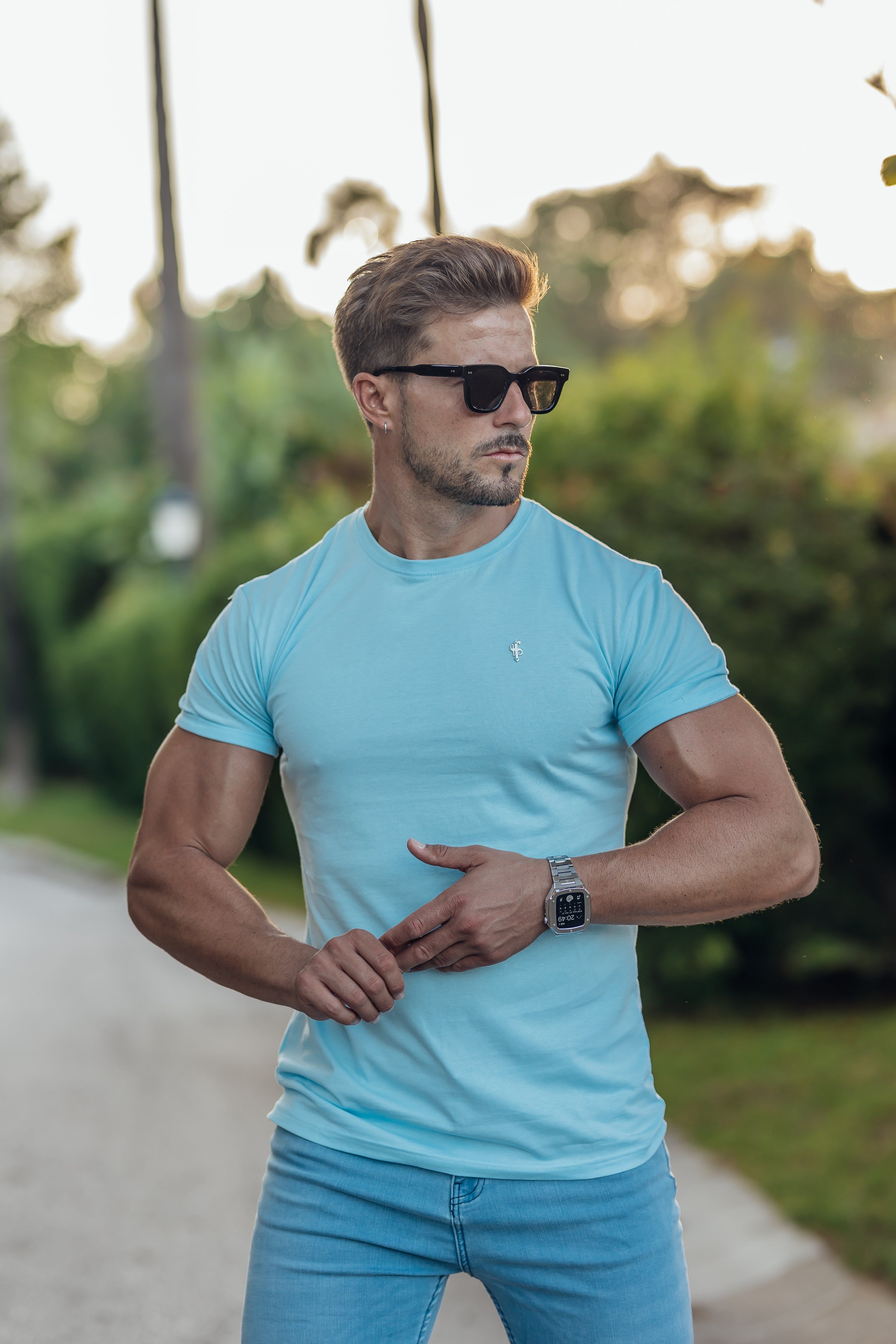 Father Sons Classic Light Blue Crew with Silver Metal Emblem Decal - FSH847 sold by Father Sons