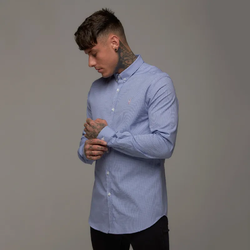 Father Sons Classic Blue Gingham Long Sleeve (Pink Emblem) - FS258 sold by Father Sons