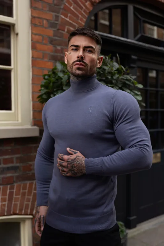 Father Sons Classic Gunmetal Roll Neck Knitted Sweater With Tonal Emblem - FSN137 sold by Father Sons