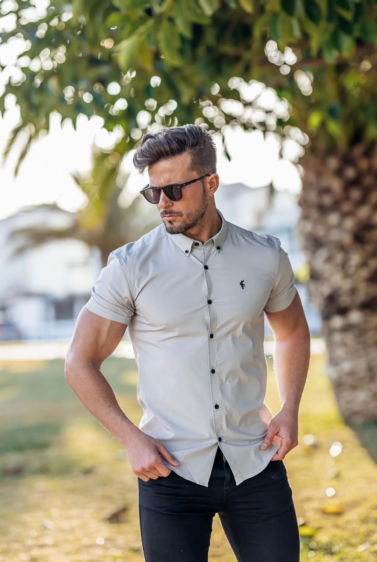 Father Sons Super Slim Stretch Classic Grey Short Sleeve - FS827 sold by Father Sons