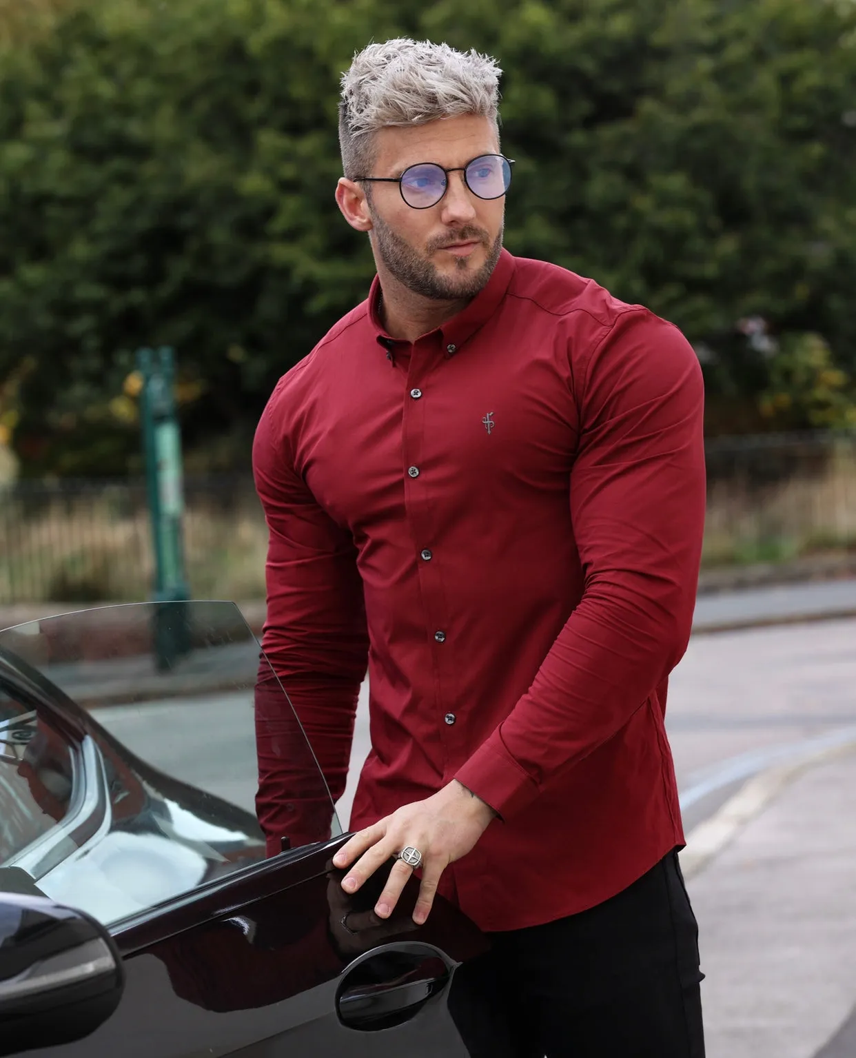 Super Slim Stretch Classic Ox Blood Long Sleeve With Button Down Collar - FS821 sold by Father Sons product image thumbnail 2
