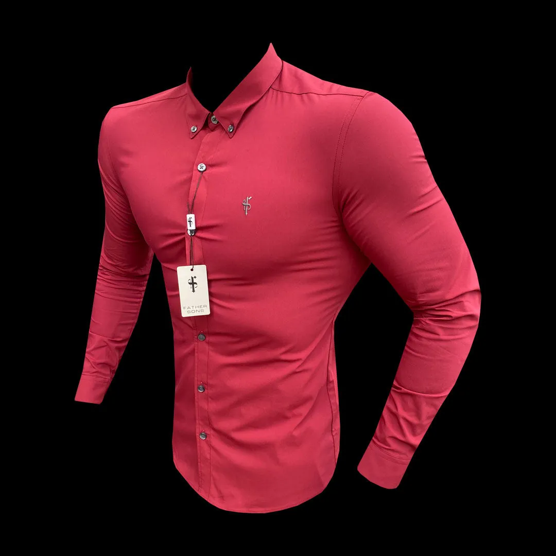 Super Slim Stretch Classic Ox Blood Long Sleeve With Button Down Collar - FS821 sold by Father Sons product image thumbnail 3