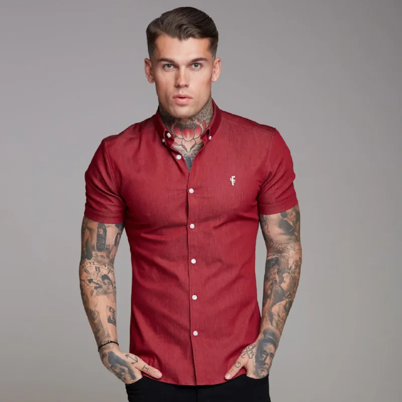 Father Sons Super Slim Stretch Oxblood Denim Short Sleeve - FS340 sold by Father Sons