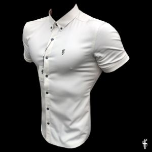 Father Sons Super Slim Stretch Cream Denim Short Sleeve with Metal Decal Emblem - FS645 sold by Father Sons