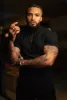 Father Sons Classic Black Ribbed Zip Funnel Neck Raglan Short Sleeve Crew - FSH729 sold by Father Sons