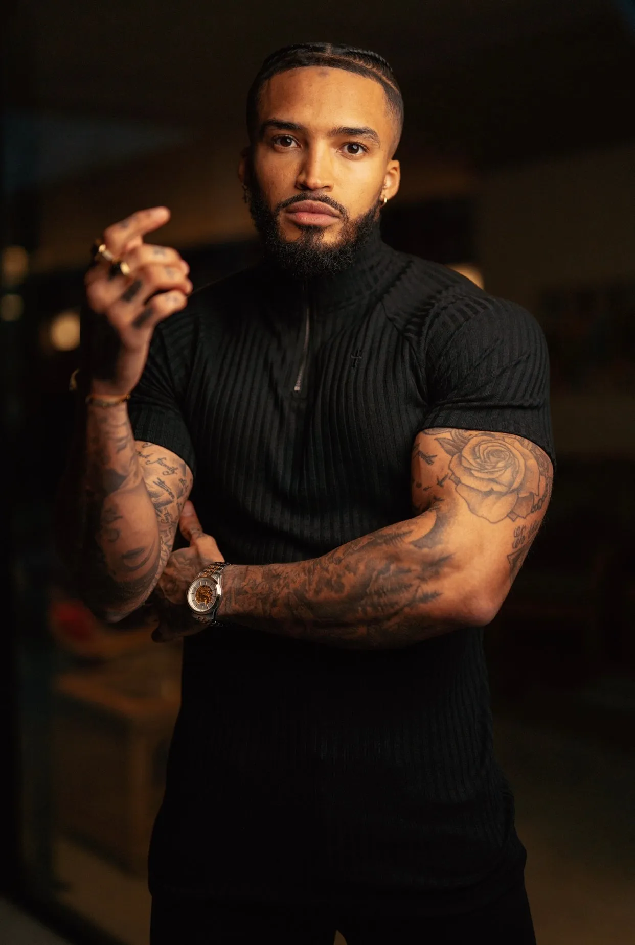 Father Sons Classic Black Ribbed Zip Funnel Neck Raglan Short Sleeve Crew - FSH729 sold by Father Sons product image thumbnail 3