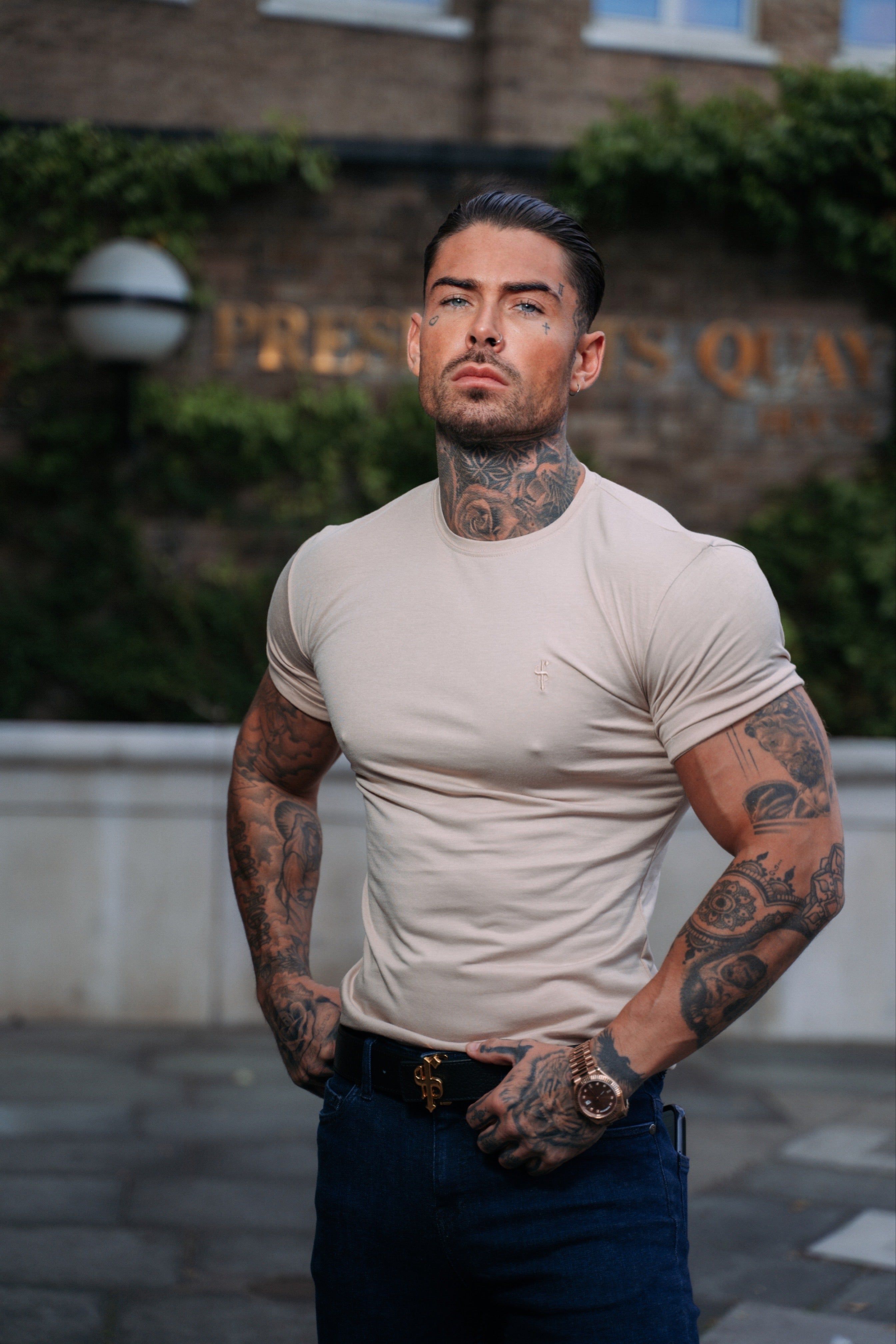 Father Sons Beige Bamboo Crew Tonal Embroidery - FSH850 sold by Father Sons