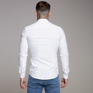 Father Sons Super Slim Stretch Classic White Shirt (Black Embroidery) - FS516 sold by Father Sons
