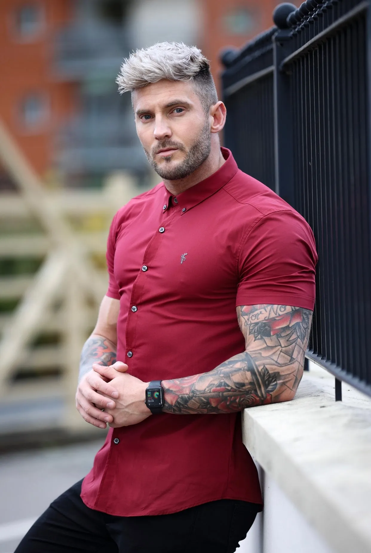 Father Sons Super Slim Stretch Classic Ox Blood Short Sleeve With Button Down Collar - FS820 sold by Father Sons product image thumbnail 5