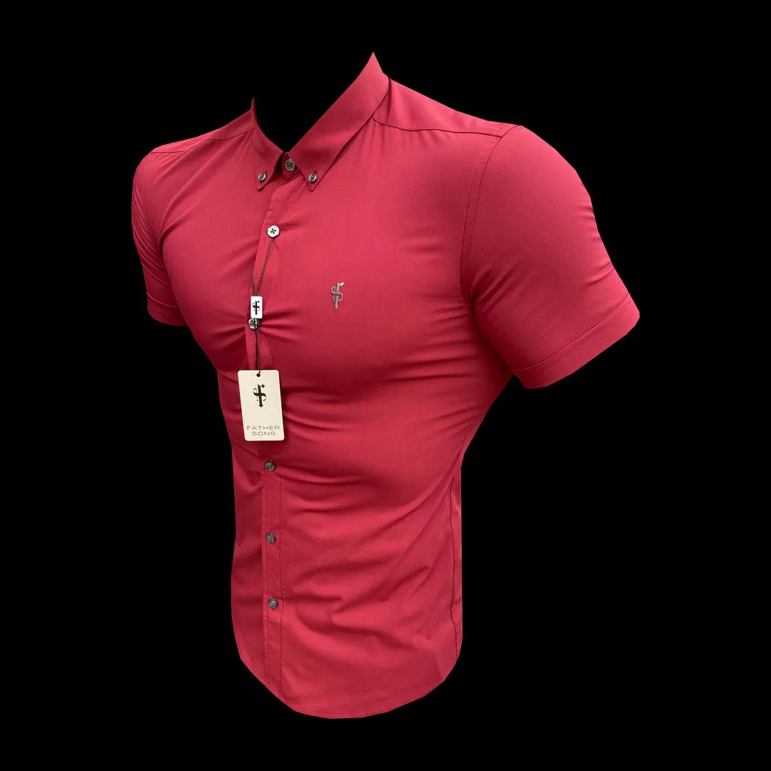 Father Sons Super Slim Stretch Classic Ox Blood Short Sleeve With Button Down Collar - FS820 sold by Father Sons product image thumbnail 4