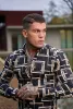 Father Sons Super Slim Stretch Black / Cream Interlinked Square Print Long Sleeve with Button Down Collar - FS850 sold by Father Sons