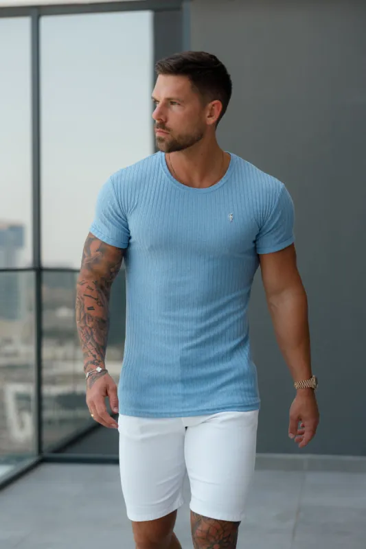 Father Sons Classic Light Blue / Silver Ribbed Knit Super Slim Short Sleeve Crew T-Shirt - FSH1087 sold by Father Sons