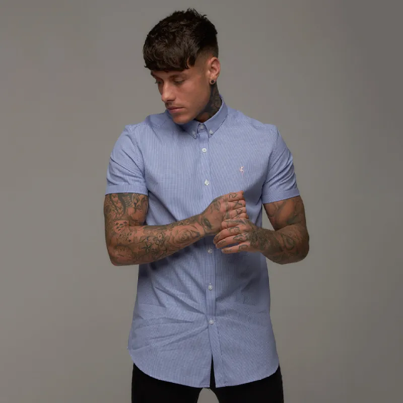 Father Sons Classic Blue Gingham Short Sleeve (Pink Emblem) - FS259 sold by Father Sons