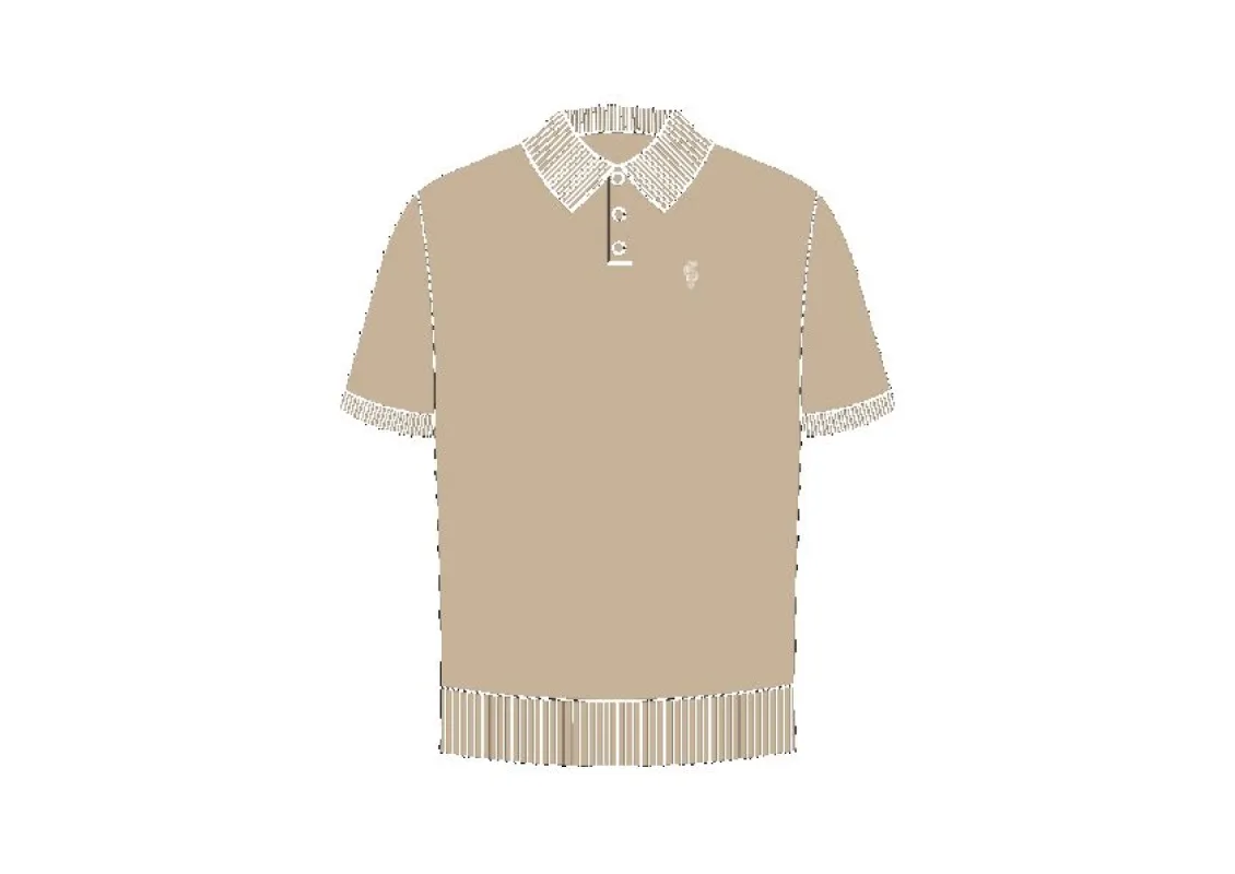 Classic Plain Beige Knitted Polo Short Sleeve - FSN111 sold by Father Sons