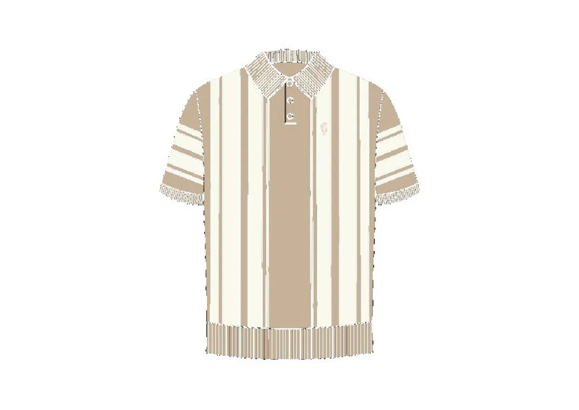 Classic Beige / Off White Knitted Vertical Stripe Polo Short Sleeve - FSN107 sold by Father Sons