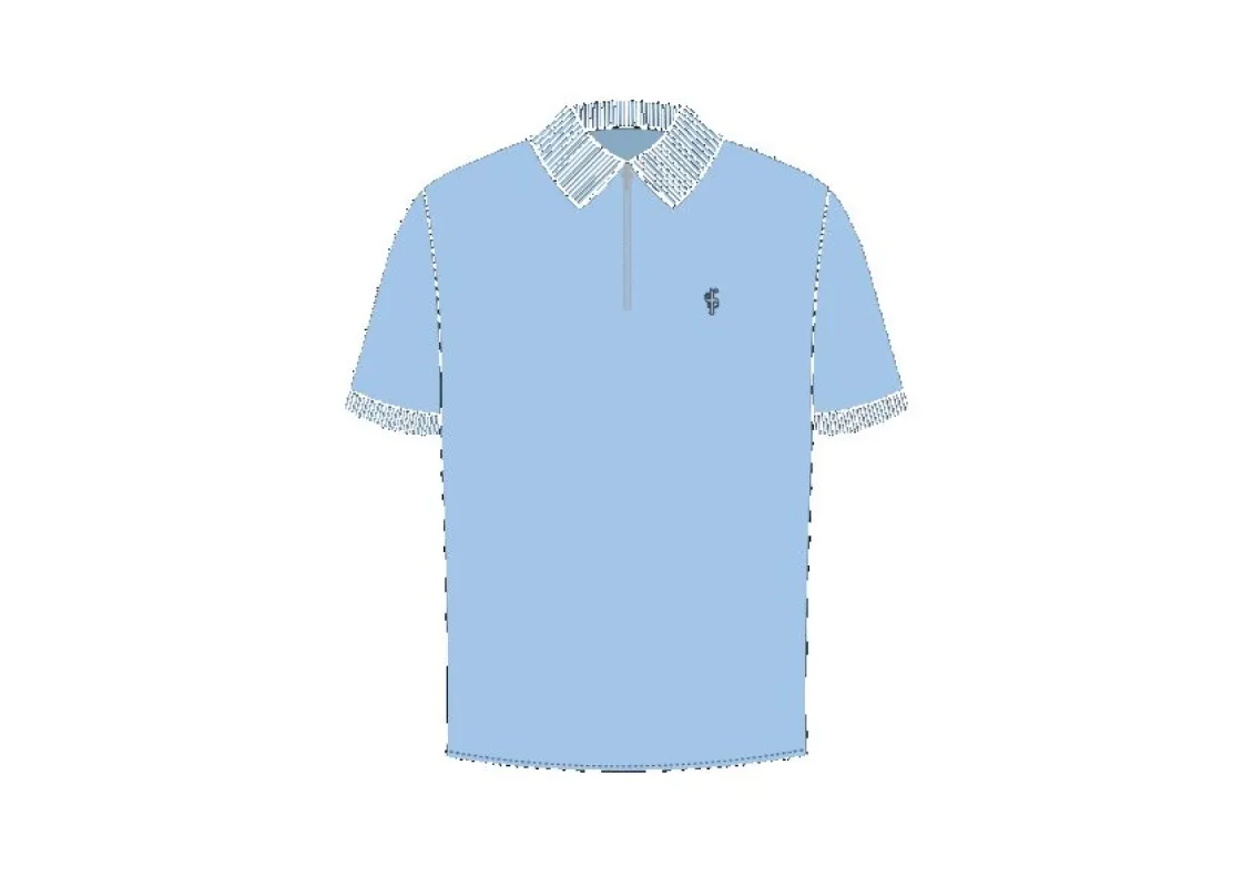 Father Sons Classic Light Blue and Silver Zipped Polo Shirt - FSH856 sold by Father Sons