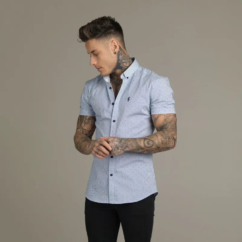 Father Sons Super Slim Stretch Blue & Red Pin Stripe Short Sleeve - FS148 (LAST CHANCE) sold by Father Sons