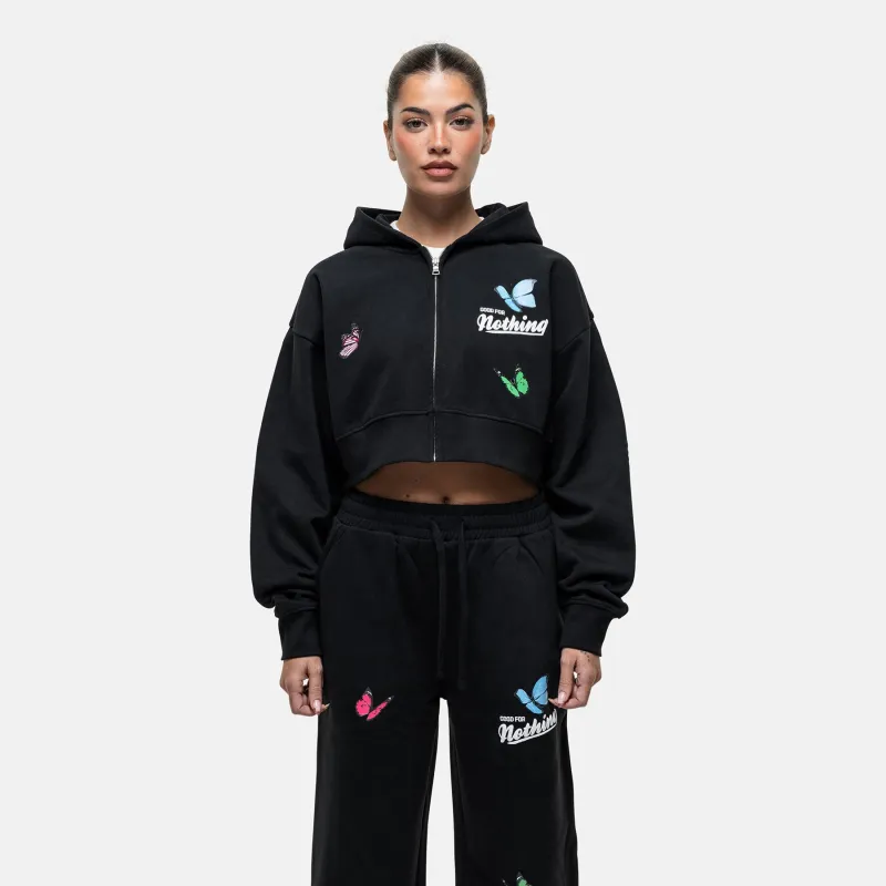 Flight Washed Black Crop Zip Hoodie sold by Good For Nothing Clothing