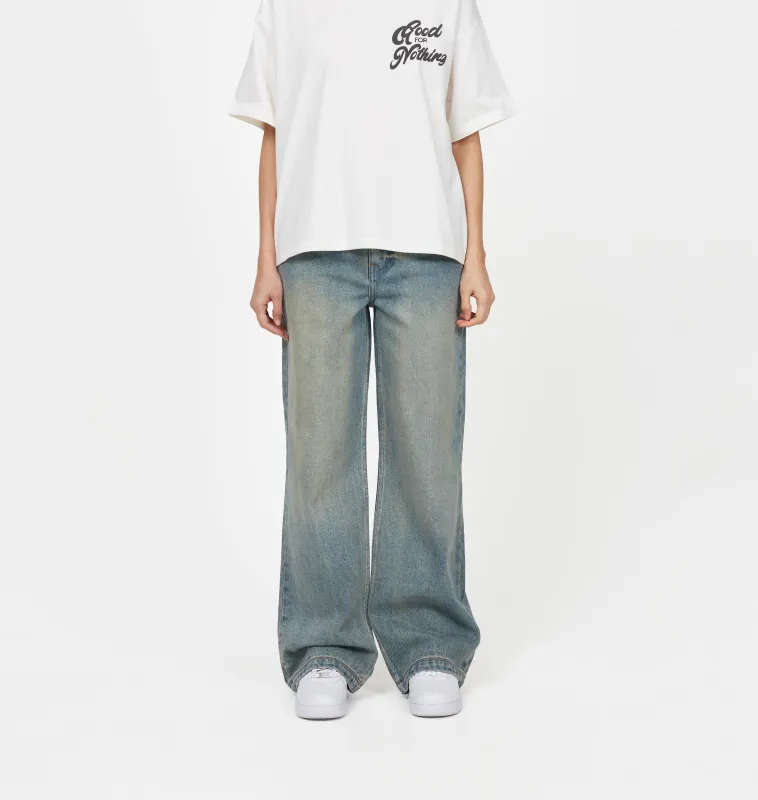 Heavy Washed Faded Blue Denim Jeans sold by Good for Nothing