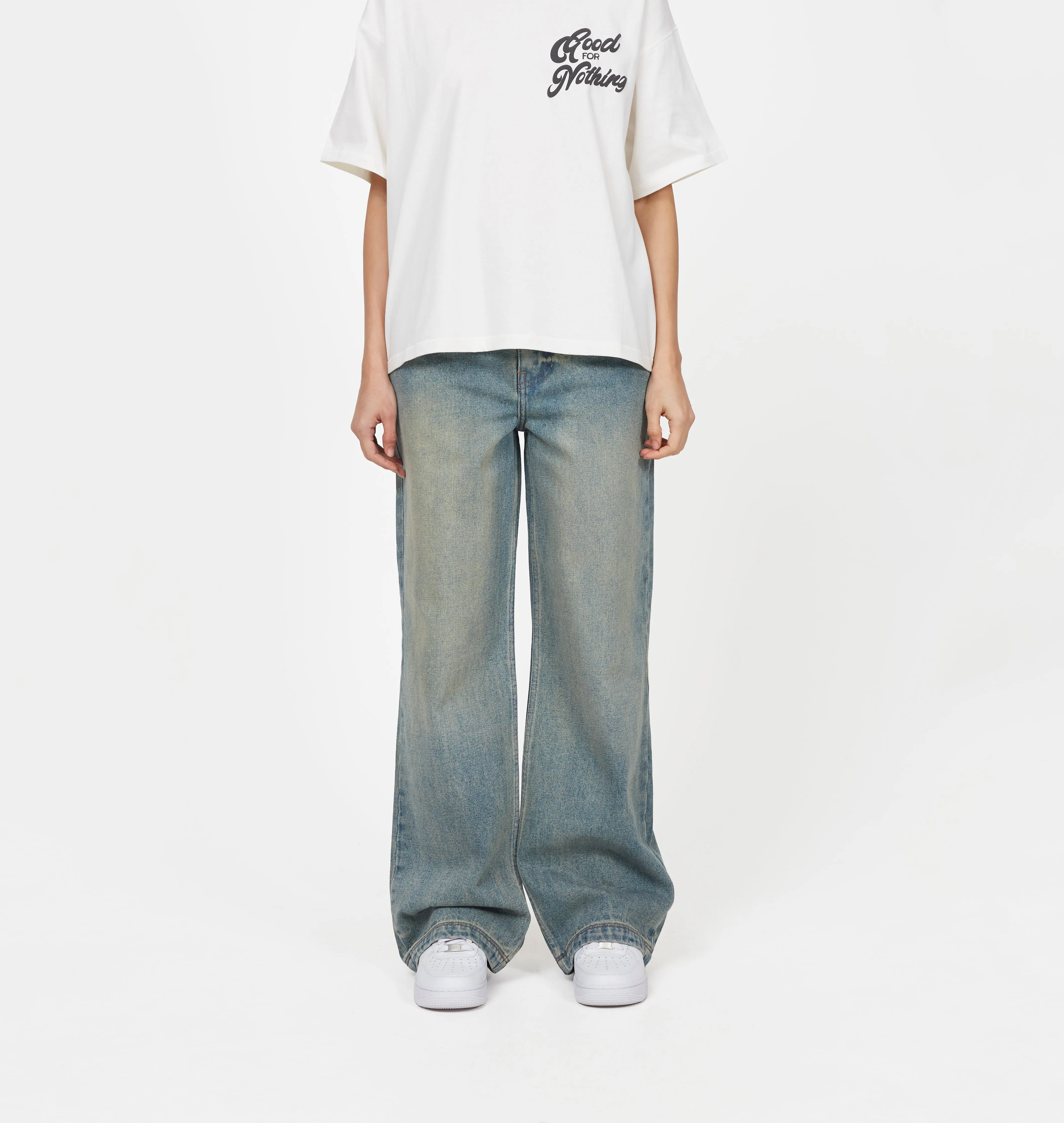 Heavy Washed Faded Blue Denim Jeans sold by Good For Nothing Clothing